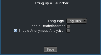 ATLauncher Setup, Analytics und Leaderboard abgewählt